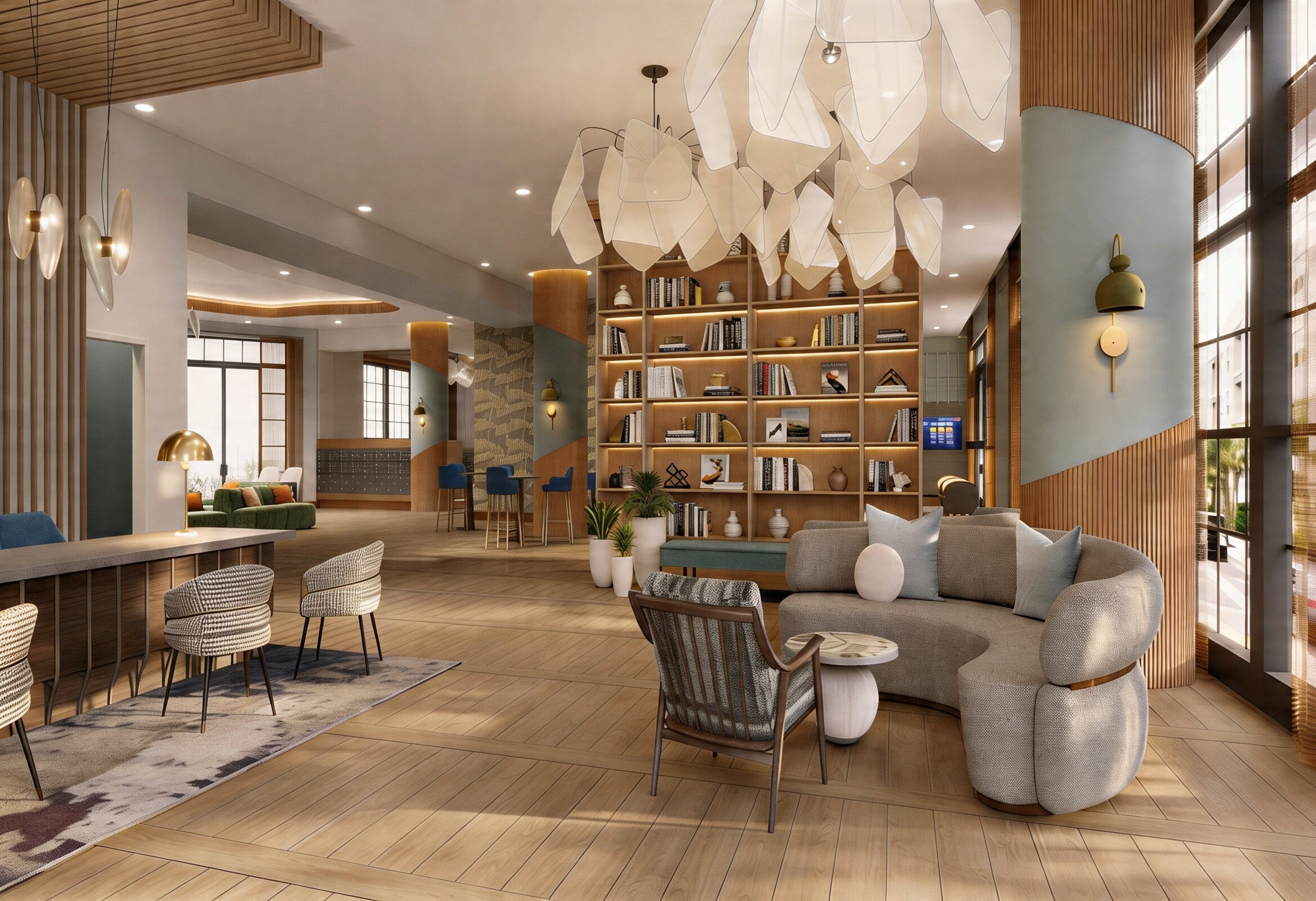 Bayside Sarasota lobby reception with curated seating.