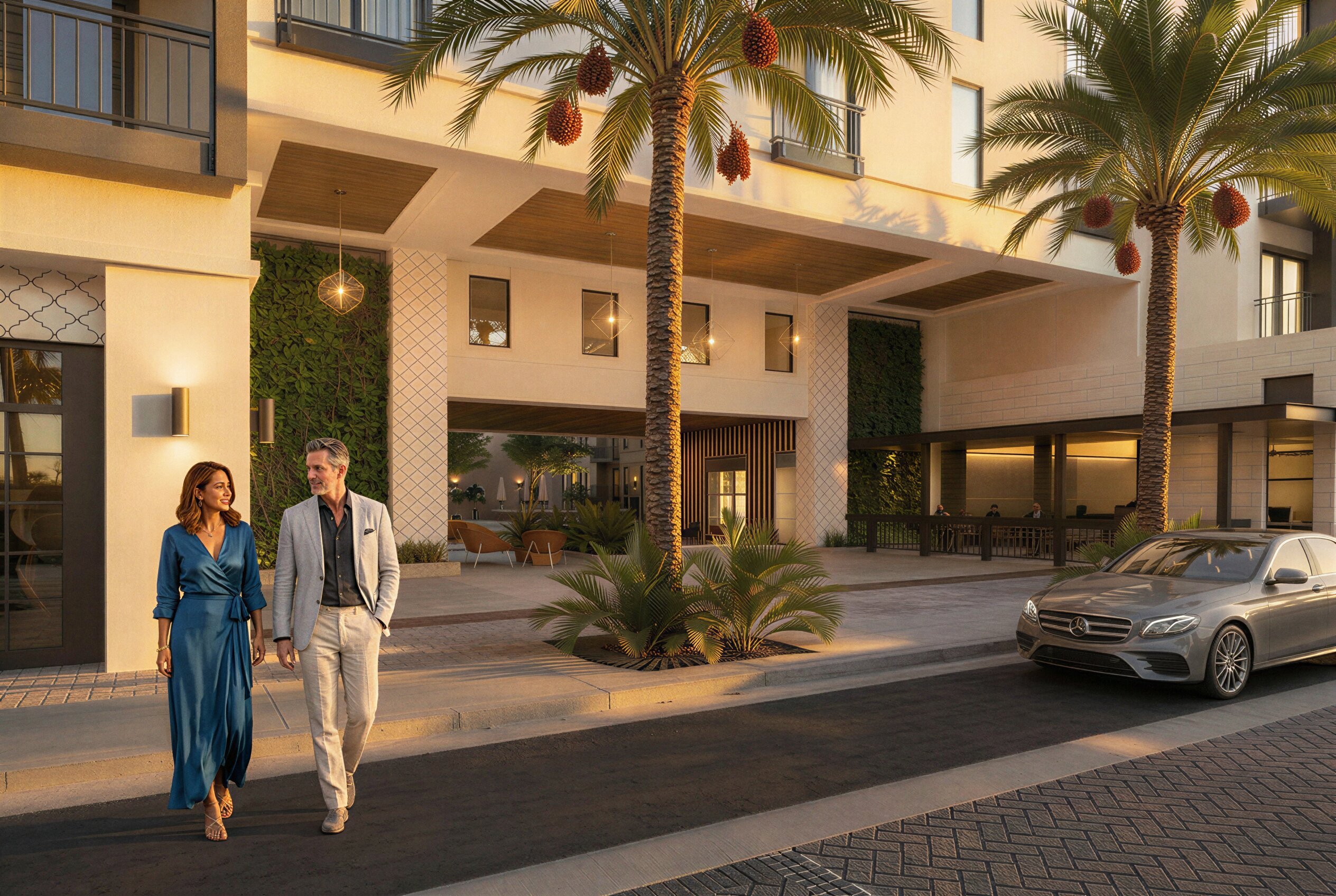 Evening porte cochere arrival at Bayside Sarasota.